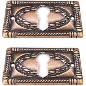 Cyclingcolors - 2x entrée de clé laurier horizontale 25x43mm malle meuble ancien vintage antique époque finition bronze