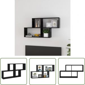 The Living Store - tag&egrave;re murale Noir 100x18x53 cm Bois d'ing&eacute;nierie - &Eacute;tag&egrave;re Murale - &Eacute;tag&egrave;re Cube - Rangement Mural - D&eacute;coration Murale - Meuble
