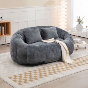 Fauteuil pouf, canap&eacute; lounge 2 places compact, chenille gris, salon/chambre, 150x95x63 cm