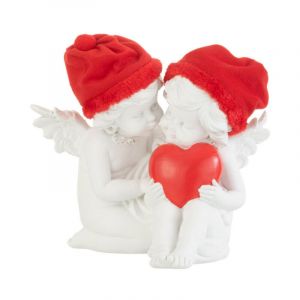 Statuette Ange Assis 'Cœur' 21cm Blanc & Rouge