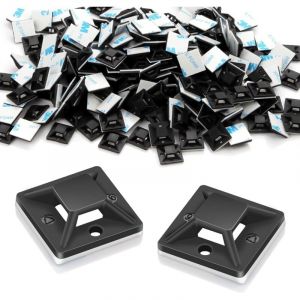 100 Pi&egrave;ces Attache Cable Adhesif Embase Adhesive 20MM&times;20MM Auto Adhesif Fil Cable Passe Serre Cable Adhesif Embase Collier de Serrage Fixation