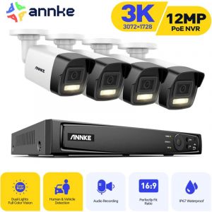 ANNKE Kit de Vidéosurveillance Extérieur 12MP H.265+ NVR avec 4 Caméras 5MP de Vidéosurveillance Etanches Détection de Personne Alarme par E-Mail