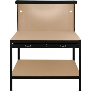 Monster Shop - Etabli Noire Métallique de Travail avec Tiroirs & Panneaux Perforés [40 Crochets&Maillet offerts] Capacité 370 kg led Intégré