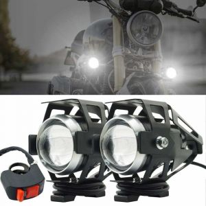 Phare Moto Feux Additionnels,U5 Phares Avant de Moto Anti Brouillard Projecteur Spot LED Moto 125W 3000LM Phares suppl&eacute;mentaires avec interrupteur