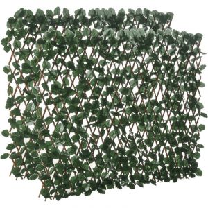 Haie artificielle feuilles murale brise-vue 2 panneaux longueur ajustable 295 x 70 cm treillis extensible en PE vert