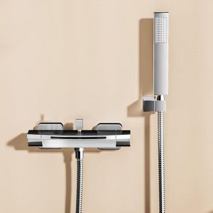 Ikodm - Robinet de baignoire cascade avec douchette à main, robinet d'eau chaude et froide, robinet de baignoire de salle de bain, chrome