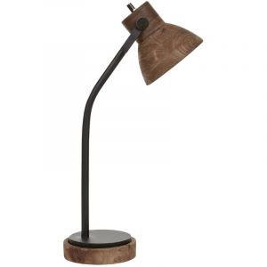 Lampe de Bureau Traditionnelle en Bois de Manguier et M&eacute;tal Noir Noir Kolar