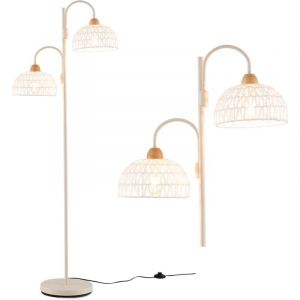 Relax4life - Lampadaire sur Pied Salon, Lampe Salon sur Pied avec 2 Abat-jour Tissés en Corde de Chanvre, Lampadaire Salon Rotatif à 350°avec