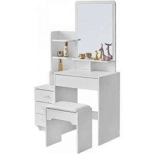 Coiffeuse avec Miroir et Tabouret, Table de Maquillage, avec 4 tiroirs et 5 Rangement ,Coiffeuse Maquillage , Style Moderne, maquilleuse Meuble avec