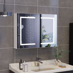 Blanketswarm - Armoire de Salle de Bain avec Miroir et led éclairage, Armoire de Toilette Miroir avec Prise et 2 Étagère Réglable, Armoire Murale de
