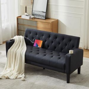 Gravforce - Canapé 2 Places Petit Canapé-lit avec Fonction de Couchage Style Mid-century Canapé Convertible avec Dossier réglable en Tissu Rose