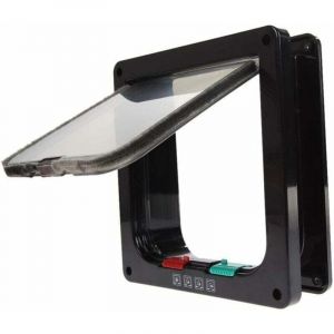 3 Taille 4 Positions Chati&egrave;re Chat Chien Serrure Verrouillable , XU,Rabat Porte Trappe pour Animaux de Compagnie (M: 19X19.7X5.3cm , Noir) - KZQ