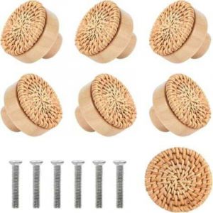 8 Pi&egrave;ces Bouton Cuisine de Placard En Rotin Poign&eacute;E de Meuble Cuisine Boutons de Porte Meuble Tiroir Placard, Tiroir Enbois Ronds Pour Cusine Chambre