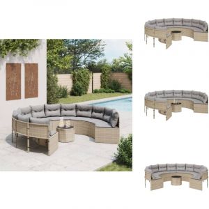 Canapé de jardin avec table coussins rond beige résine tressée - Canapé De Jardin - Salon De Jardin - Mobilier De Jardin - Résine Tressée - Rotin