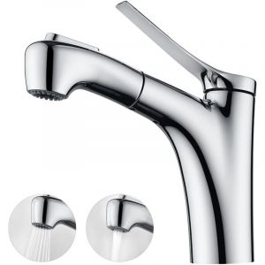 Ymyny - Robinet de salle de bain extractible avec 2 modes de d&eacute;bit d'eau, douchette &agrave; main, mitigeur de lavabo &agrave; levier unique - Chrome