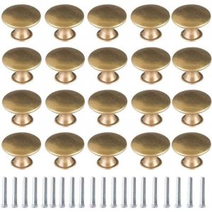 20x Boutons Or Brossé de Porte Laiton Vintage 30mm Poignées de Meuble Rond avec Vis pour Commode Armoire