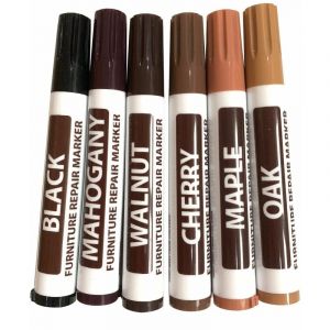 6 pcs Stylos de retouche de Meubles Marqueur feutré Multi-usages Kit de réparation de Meubles pour teintures, égratignures, planchers de bois