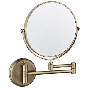Miroir de courtoisie mural double face pliable rotatif 5X miroir grossissant 6 pouces pour salle de bain toilette chambre &agrave; coucher, bronze vert