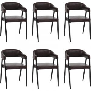 Lot de 6 chaises de salle &agrave; manger HHG-685, chaise de cuisine, chaise &agrave; dossier, chaise rembourr&eacute;e, style industriel r&eacute;tro vintage, similicuir,