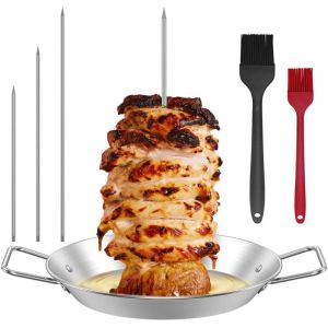 Brochette verticale Broche Barbecue, Brochettes en Acier Inoxydable avec 3 pointes amovibles, Broche Barbecue, Rotissoire Verticale Le Kebab avec 2