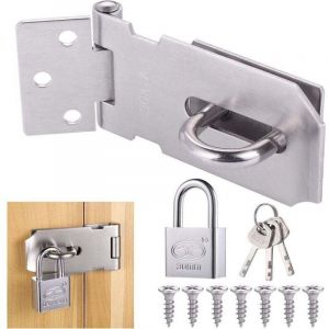 Loquet de Cadenas Agrafe avec Cadenas et Vis, Loquet Porte en Acier Inoxydable avec Cl&eacute;, Cadenas Agrafe Lourds, Verrou Porte Etanche, Fermeture Porte