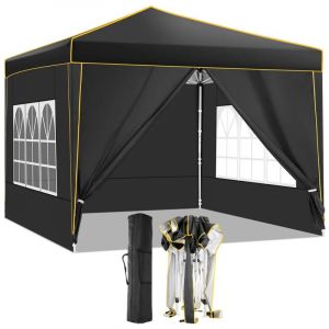 Barnum pliant 3 x 3 m, Tente pliable avec 4 parois, Imperméable Réglable Anti-UV Tonnelle avec Sac, Noir