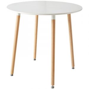 Table à manger ronde scandinave - pour 2-4 personnes - pieds en bois de hêtre - L80H74CM - Wokaka