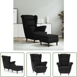 The Living Store - Fauteuil à oreilles avec tabouret noir velours - Fauteuil Confort - Fauteuil Relaxant - Fauteuil Velours - Fauteuil Design