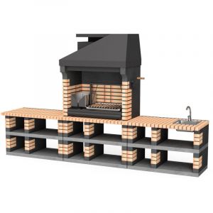 Maestro Ferretero - movelar - Barbecue pr&eacute;fabriqu&eacute; &agrave; bois et charbon en b&eacute;ton r&eacute;fractaire mod&egrave;le Pack 2 Pan America Orange (Brique Orange, Gris)