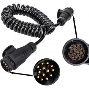 C&acirc;ble spirale 13 broches - C&acirc;ble de remorque 12 V - Rallonge 3 m - Fiche de remorque 13 broches vers 13 broches - Adaptateur pour attelage de