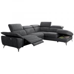 Canap&eacute; d'angle de relaxation &eacute;lectrique microfibre Skina-Gris fonc&eacute;-angle droit