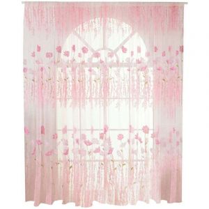 Rideau en Voile/Tulle &agrave; Motif Floral en Polyester - D&eacute;coration pour Chambre ou Salon (Rose)