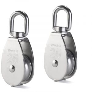 25MM Poulie en Acier Inox 304 M25 Poulie de Levage 400kg Poulie &agrave; Crochet Pivotant &agrave; Poulie Simple - Argent ( 2 Pi&egrave;ces)