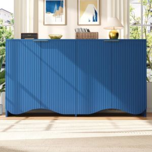 Eifson - Buffet 140x40x85 cm, avec 4 portes, poignées dorées, design vague, style scandinave, pour salle à manger et salon - Bleu