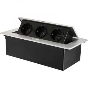 Prise encastrable escamotable avec 3 prises pour plan de travail, comme prise de table ou prise au sol pour la cuisine, le bureau, l'agencement peu