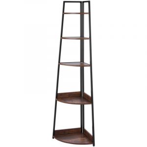 Mophorn Étagère d'angle à 5 niveaux, bibliothèque du coin, hauteur 178 cm, meuble de rangement mural avec structure métallique et étagères en bois,