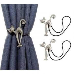 2Pcs Embrasse &agrave; Rideaux Magn&eacute;tique Attache Rideau Aimant&eacute; Boucle de Rideau Magnifique Clip Rideau en Motif de Chat Accessoires pour Rideaux pour