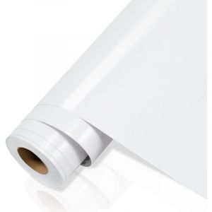 2x Papier adh&eacute;sif pour meubles 61cm x500 cm papier peint auto-adh&eacute;sif film auto-adh&eacute;sif &eacute;tanche pour comptoirs de cuisine salle de bain-blanc