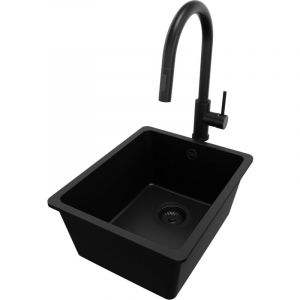 Primagran - Evier Cuisine en Granit 36x44cm, Lavabo 1 bac + Robinet 40x20cm + Kit de Vidage, &Eacute;vier &agrave; Encastrer au meuble 40cm - Venise Slim Easy,