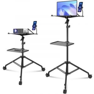 VEVOR Support de projecteur avec roulettes, trepied pour ordinateur portable, hauteur reglable de 31,3 a 67,3", support de projecteur avec 2 plateaux