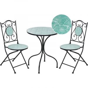 Ensemble de Bistrot d'Ext&eacute;rieur pour Jardin Style Vintage Plateau en M&eacute;tal Structure en Fer Noir Anapo