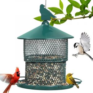 Mangeoire Oiseaux Exterieur, Métal Suspension Mangeoire à Oiseaux à Grain Mangeoire Oiseaux Imperméable Bird Feeder Anti Ecureuil Avec Toit