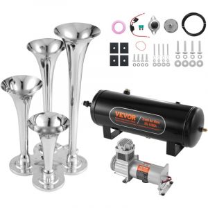 Mophorn - vevor Kit de Klaxon 4 Trompettes 150 dB Klaxon de Voiture avec Compresseur deAir 110-160 psi Reservoir deAir 10 l Avertisseur Sonore