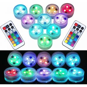 Ersandy - 10 pcs Mini Lumi&egrave;res led Submersible, Mini Led Lampe Aquarium,Lampe sous-Marines &Eacute;tanche rgb Multicolore Bougies led &Eacute;clairage avec 2