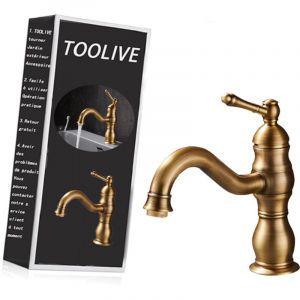 Mitigeur de lavabo Robinet Lavabo R&eacute;tro,Pivotant &agrave; 360&deg; Robinet Salle de Bain, Mitigeur Lavabo en Laiton, Mitigeur Salle de Bain avec Valve en