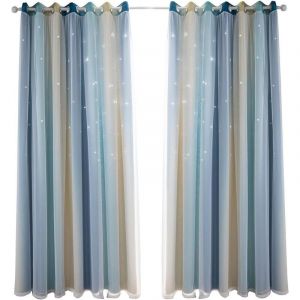 Rideau occultant pour chambre &agrave; coucher, rideau anti-bruit, isolation thermique, rideaux opaques avec motif (53"W x 83"H (134 x 210cm), Bleu)