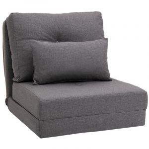 Fauteuil de Sol 2-en-1 Pliable - Convertible en Lit et Canap&eacute; - Dossier R&eacute;glable - Housse en Lin - Confort D&eacute;tente