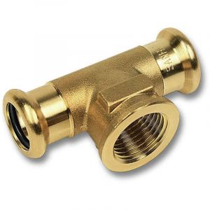 Raccord union t&eacute; en cuivre &agrave; sertir f/f/f mixte taraud&eacute; - purapress s&eacute;rie 8130G 28x1/2x28