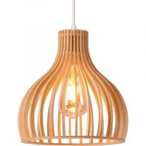 suspension luminaire salon vintage en bois, plafonnier d&eacute;coratif cage &agrave; oiseaux, plafonnier r&eacute;tro fait &agrave; la main E27, hauteur r&eacute;glable restaurant