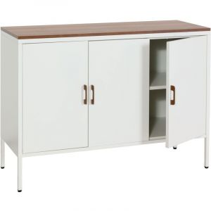 [JAMAIS UTILISÉ] Commode HHG-930, Armoire Buffet, 3 portes métal 90x120x40cm, mélaminé, blanc